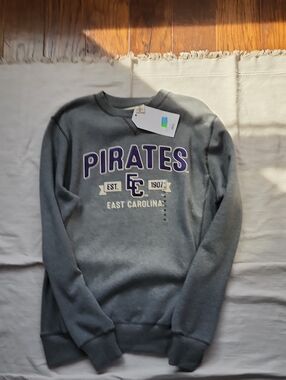 Blue 84 Gray East Carolina Pirates Crewneck with Purple Logo